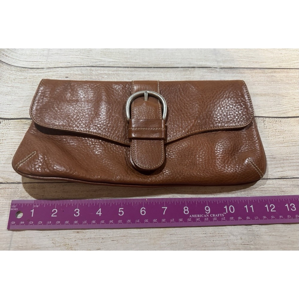 Christopher Kon Brown Leather Fold Top Clutch Purse Bag Tb12